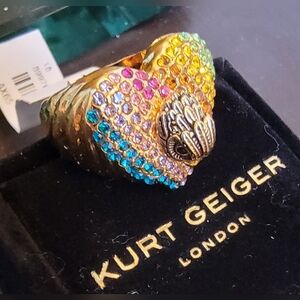 NWT KURT GEIGER LONDON RAINBOW HEART EAGLE HEAD COCKTAIL RING 7.5
